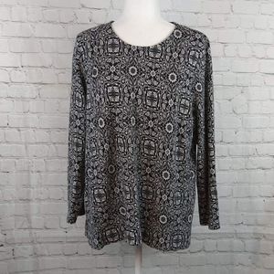 J.Jill Women Black& White Floral Long Sleeve Top L